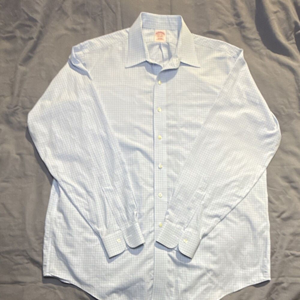 Brooks Brothers Men's Traditional Fit Dress Shirt Non-Iron Check Blue 16.5-35